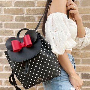 Kate Spade Drawstring Flap Backpack Black Dot Bow